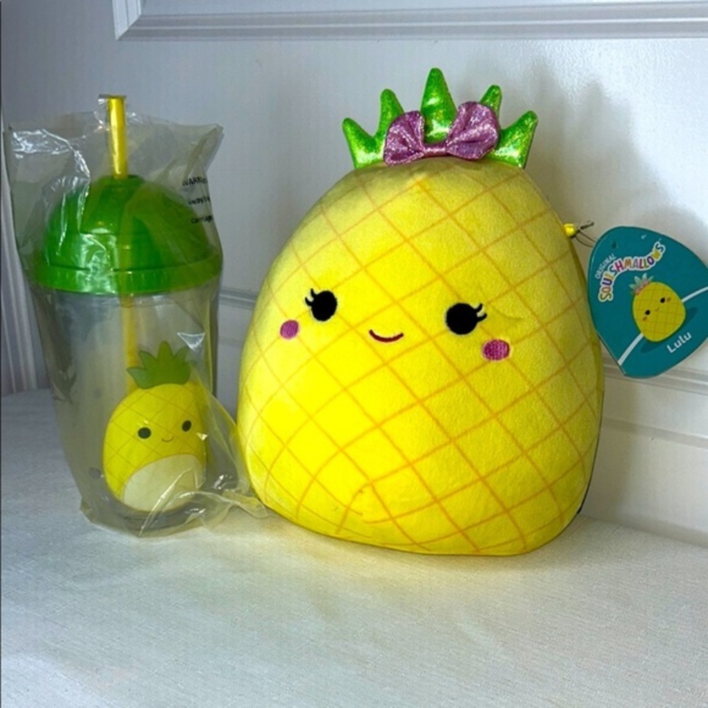 Squishmallows Yellow and Green Pineapple Stuffed Animal and Tumbler New With Tag